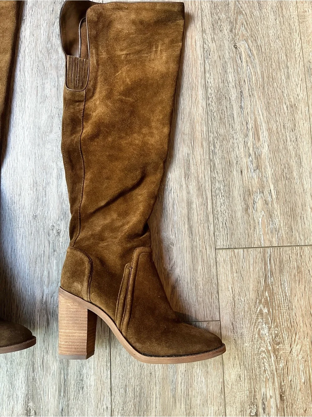 Vince Camuto Chestnut Brown Suede Over-the-Knee Block Heel Boots